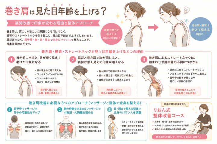 巻き肩は見た目年齢を上げる?マッサージで改善できるか?の画像